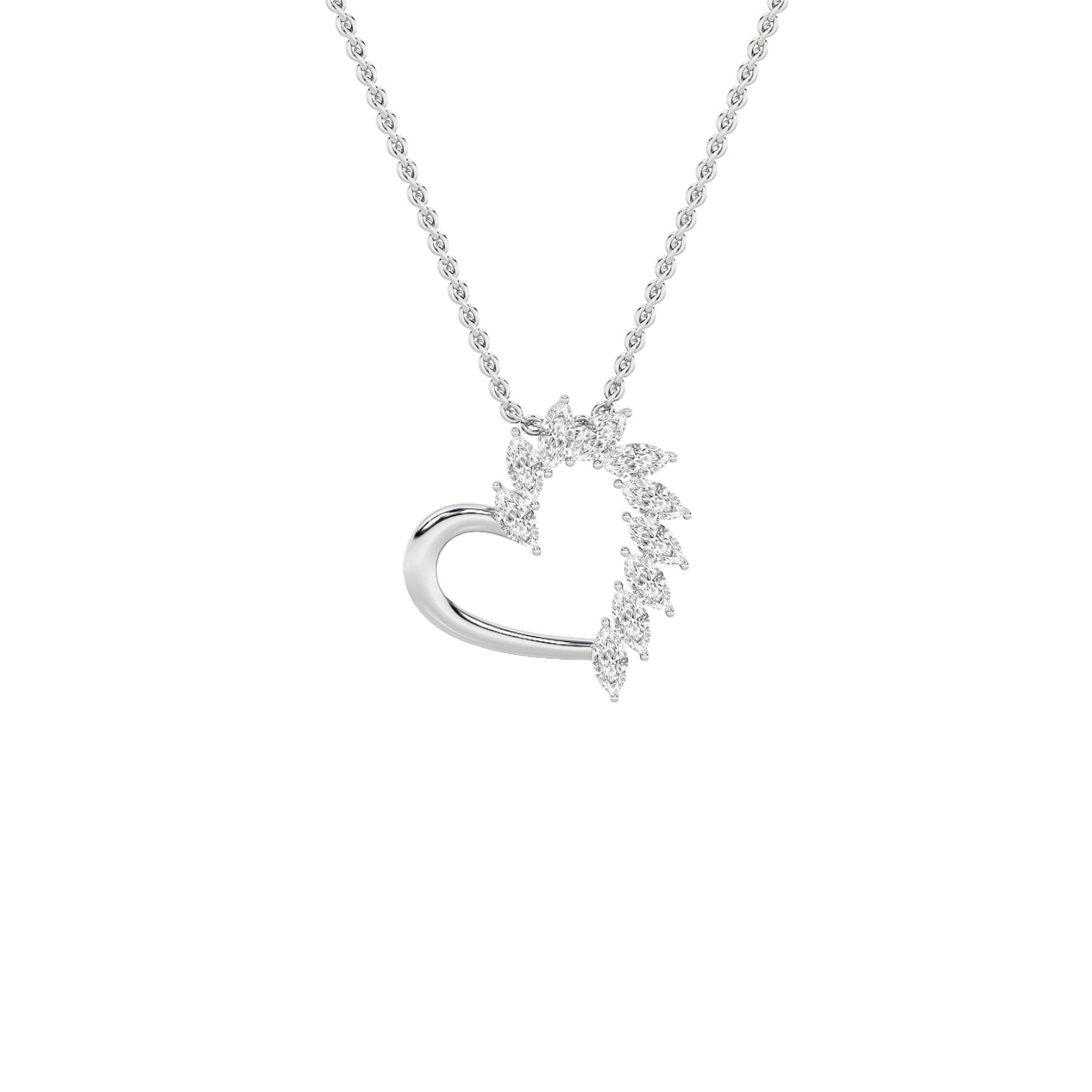 2.0ct Marquise Shaped Lab Grown Diamond (F/VS) Heart Shaped Pendant in 14K White Gold