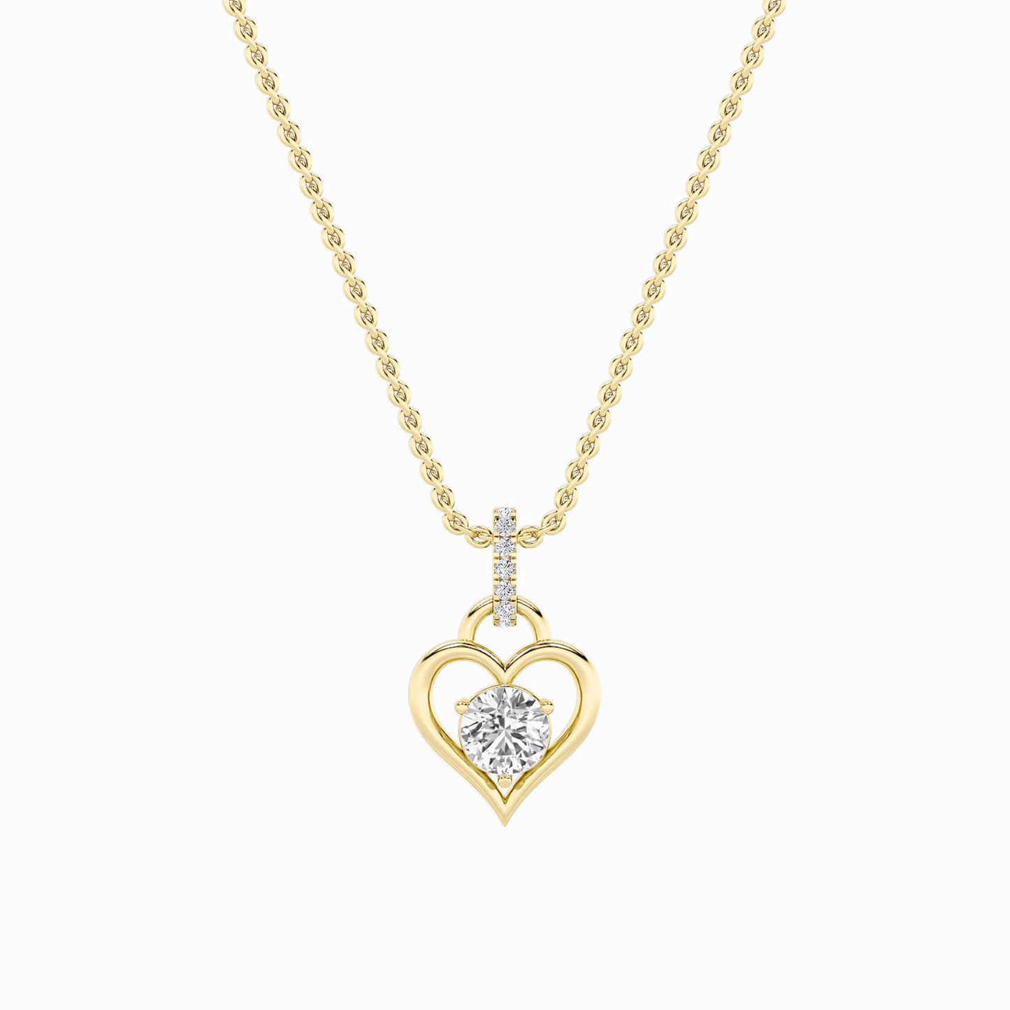 1.5ct Round Shaped Lab Grown Diamond (F/VS) Heart Shaped Pendant in 14K Yellow Gold