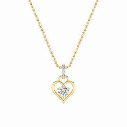 1.5ct Round Shaped Lab Grown Diamond (F/VS) Heart Shaped Pendant in 14K Yellow Gold