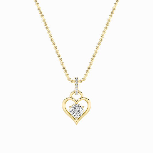 1.5ct Round Shaped Lab Grown Diamond (F/VS) Heart Shaped Pendant in 14K Yellow Gold