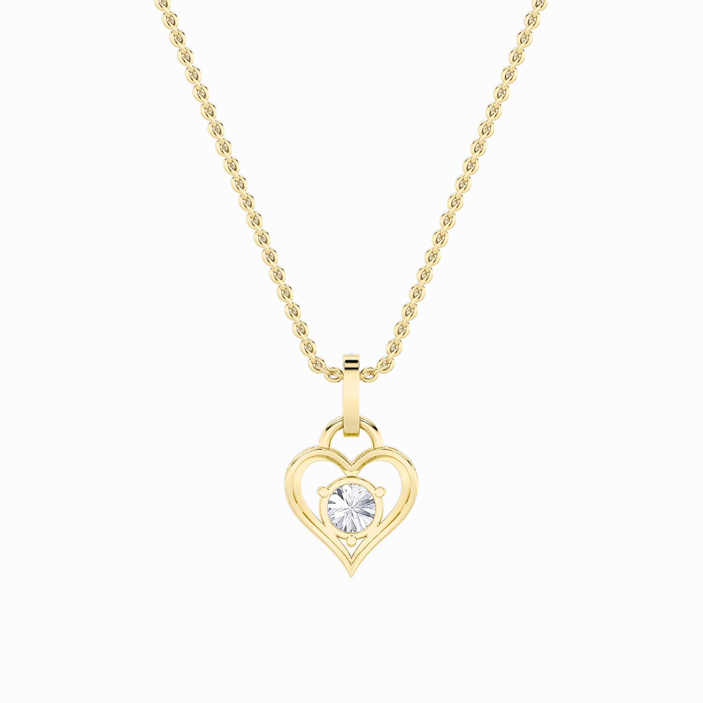 1.5ct Round Shaped Lab Grown Diamond (F/VS) Heart Shaped Pendant in 14K Yellow Gold