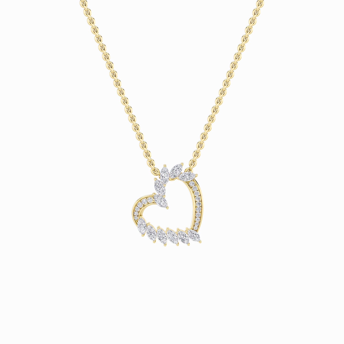 2.5ct Marquise Shaped Lab Grown Diamond (F/VS) Heart Shaped Pendant in 14K Yellow Gold