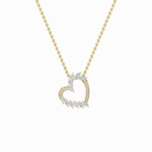 2.5ct Marquise Shaped Lab Grown Diamond (F/VS) Heart Shaped Pendant in 14K Yellow Gold