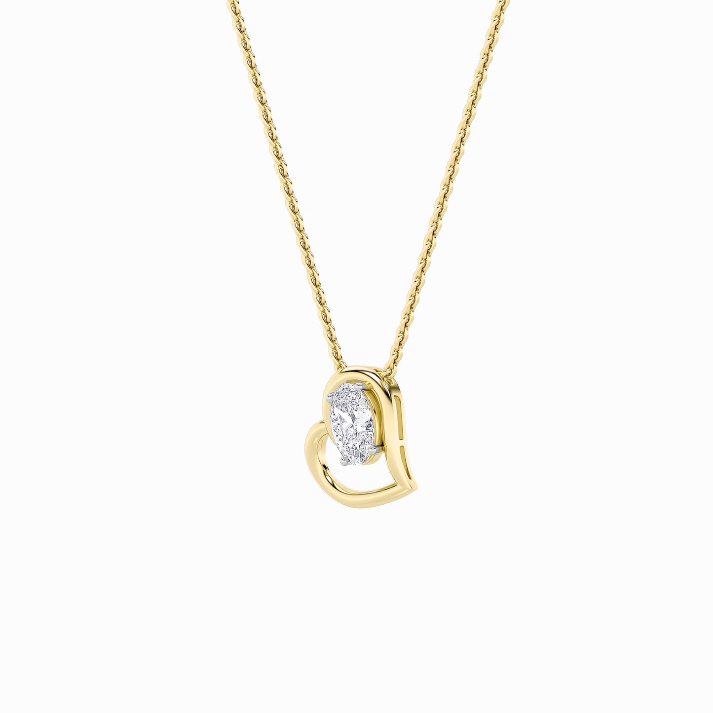 2.0ct Oval Shaped Lab Grown Diamond (F/VS) Heart Shaped Pendant in 14K Yellow Gold