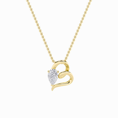 2.0ct Pear Shaped Lab Grown Diamond (F/VS) Heart Shaped Pendant in 14K Yellow Gold