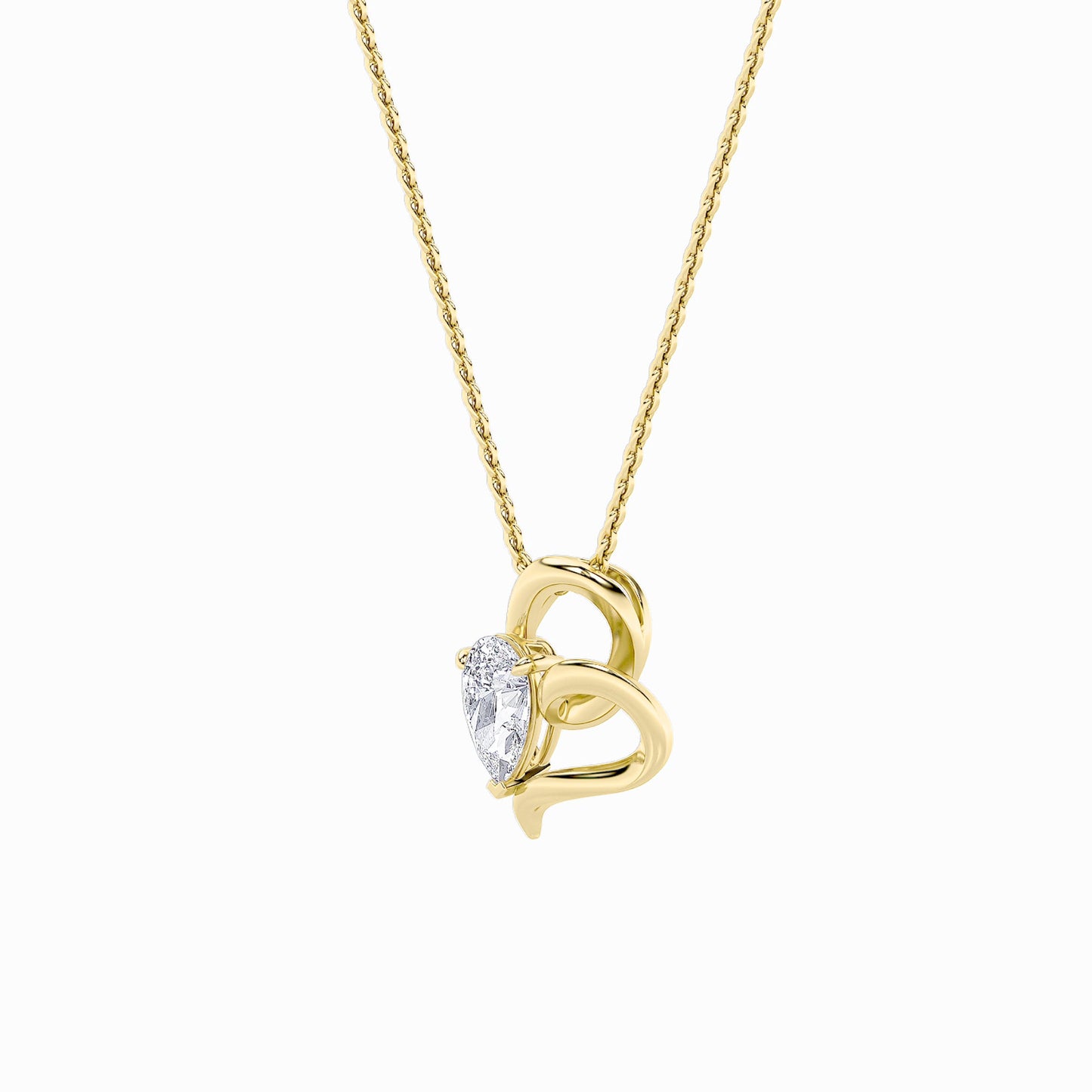 2.0ct Pear Shaped Lab Grown Diamond (F/VS) Heart Shaped Pendant in 14K Yellow Gold