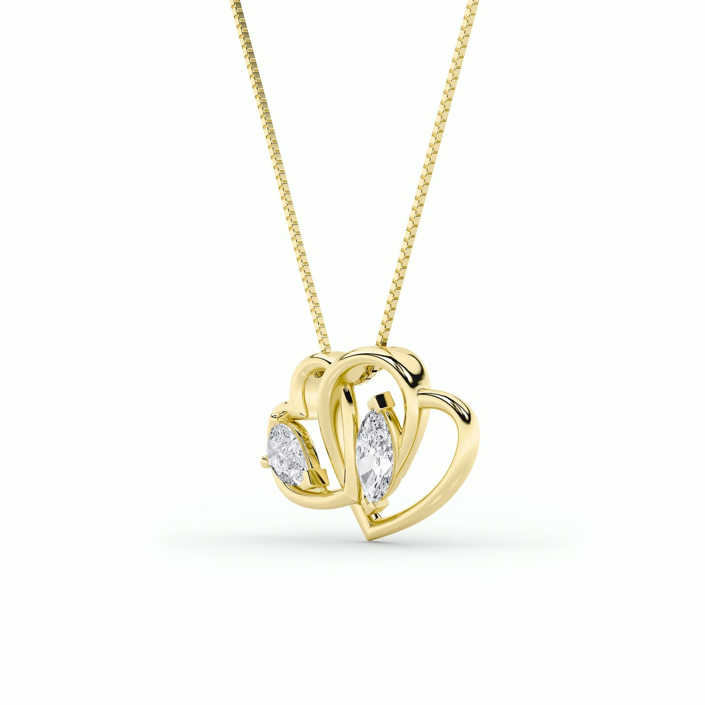 2.0ct Marquise Shaped Lab Grown Diamond (F/VS) Heart Shaped Pendant in 14K Yellow Gold