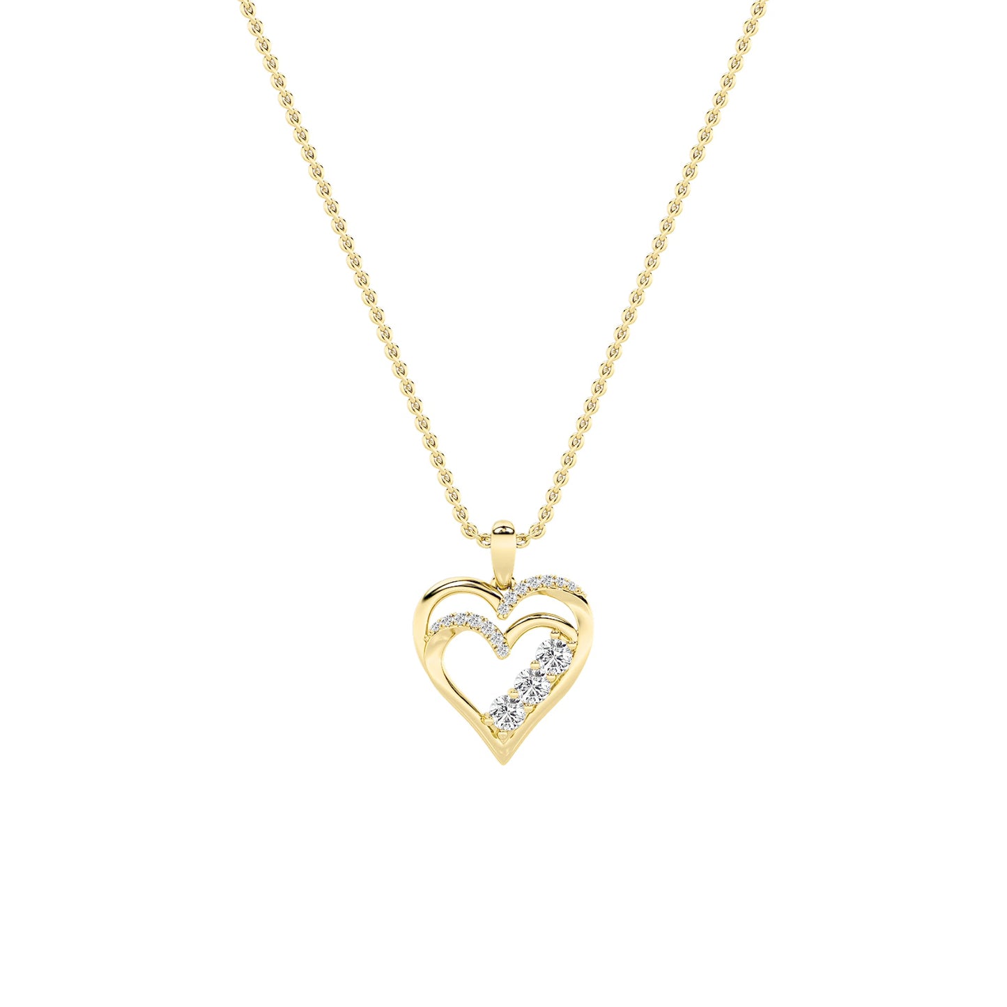 1.0ct Round Shaped Lab Grown Diamond (F/VS) Heart Shaped Pendant in 14K Yellow Gold