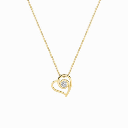 1.0ct Round Shaped Lab Grown Diamond (F/VS) Heart Shaped Pendant in 14K Yellow Gold