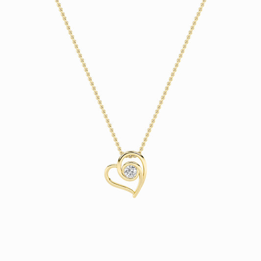 1.0ct Round Shaped Lab Grown Diamond (F/VS) Heart Shaped Pendant in 14K Yellow Gold