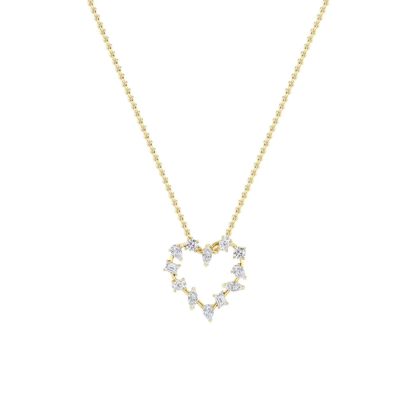 2.5ct Emerald Shaped Lab Grown Diamond (F/VS) Heart Shaped Pendant in 14K Yellow Gold