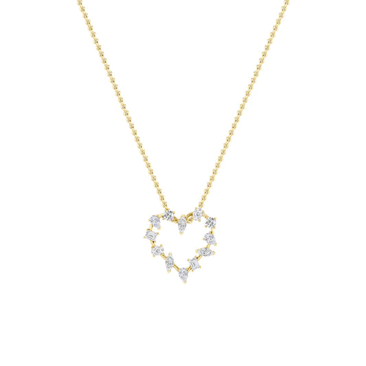 2.5ct Emerald Shaped Lab Grown Diamond (F/VS) Heart Shaped Pendant in 14K Yellow Gold