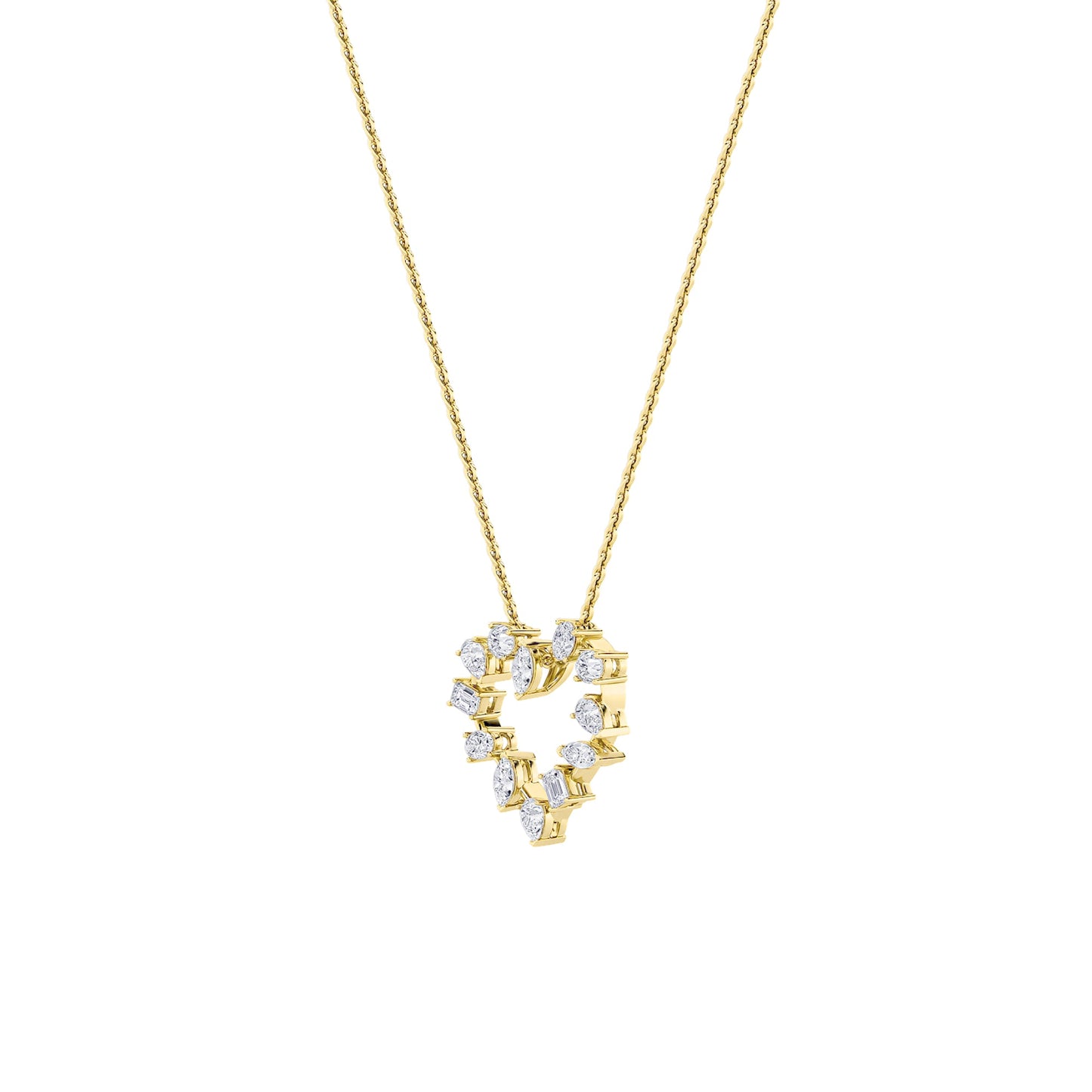 2.5ct Emerald Shaped Lab Grown Diamond (F/VS) Heart Shaped Pendant in 14K Yellow Gold