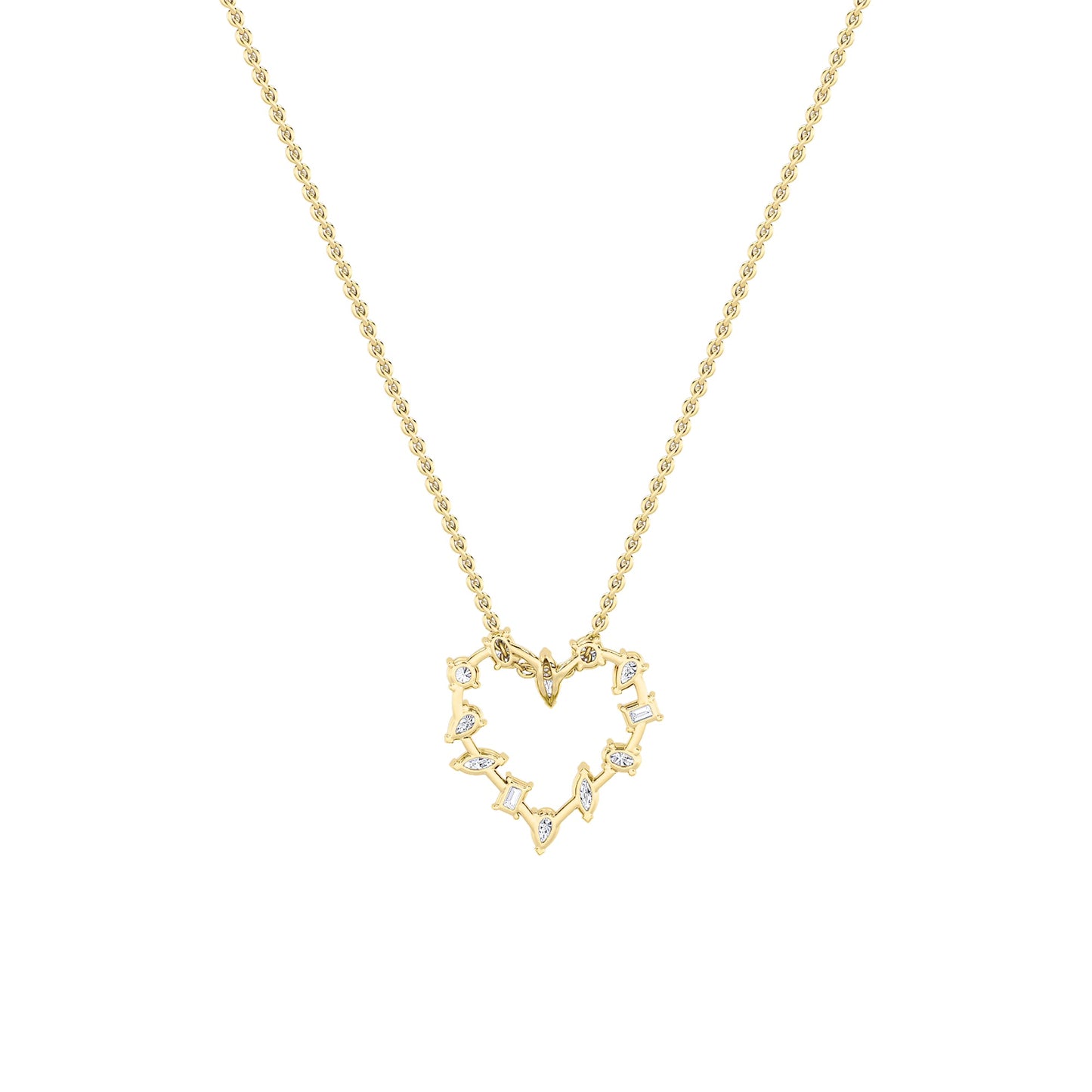 2.5ct Emerald Shaped Lab Grown Diamond (F/VS) Heart Shaped Pendant in 14K Yellow Gold
