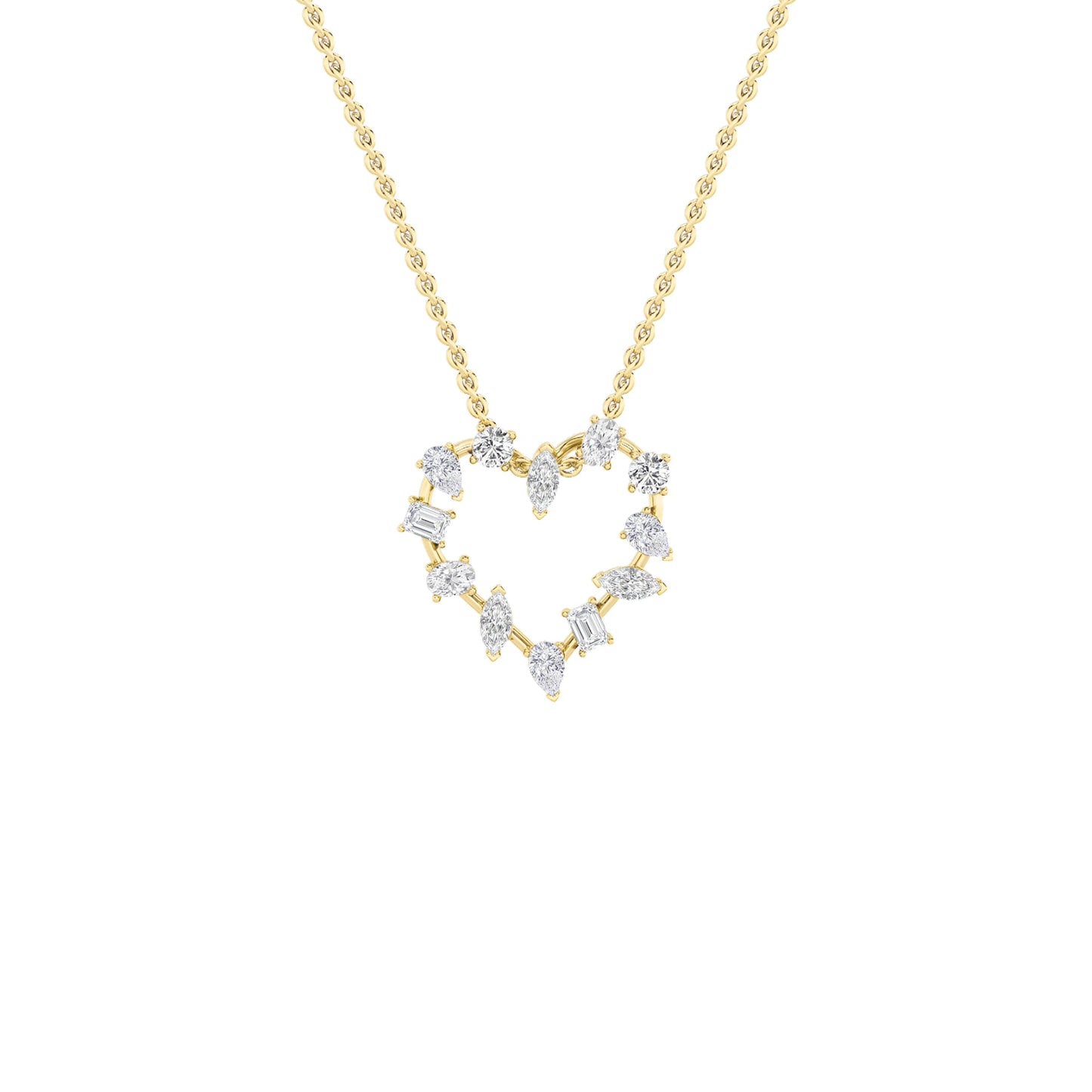 2.5ct Emerald Shaped Lab Grown Diamond (F/VS) Heart Shaped Pendant in 14K Yellow Gold