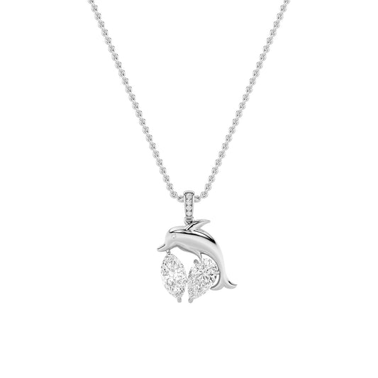 2.0ct Marquise Shaped Lab Grown Diamond (F/VS) Dolphin Pendant in 14K White Gold