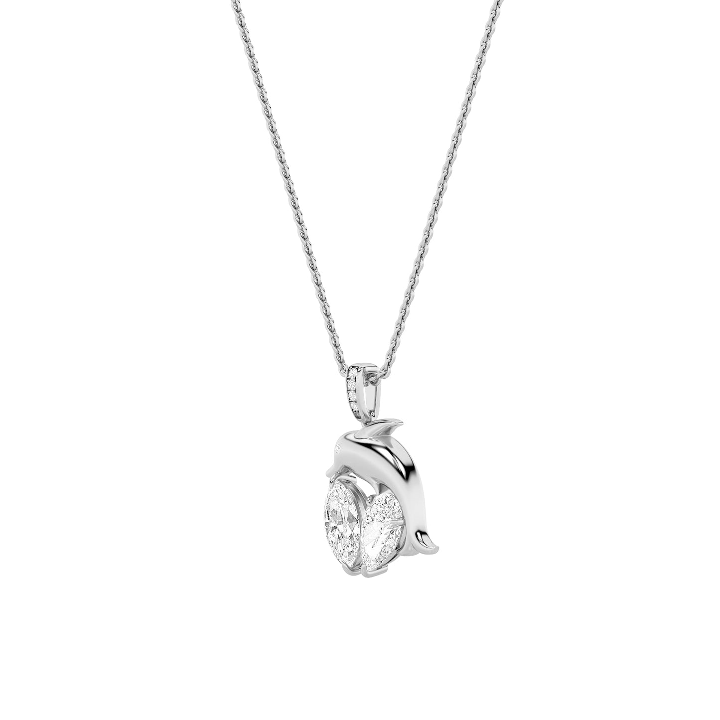 2.0ct Marquise Shaped Lab Grown Diamond (F/VS) Dolphin Pendant in 14K White Gold