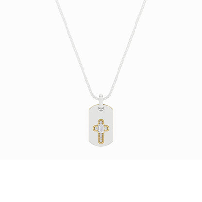 1.0ct Emerald Shaped Lab Grown Diamond (F/VS) Dog Tag Pendant in 14K White Gold & Yellow Gold