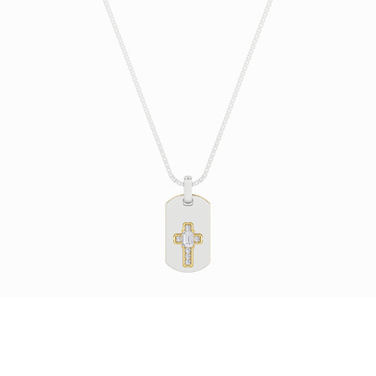 1.0ct Emerald Shaped Lab Grown Diamond (F/VS) Dog Tag Pendant in 14K White Gold & Yellow Gold