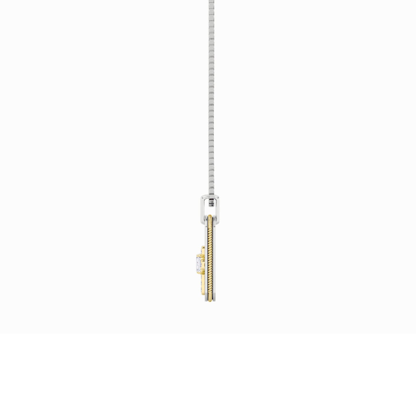 1.0ct Emerald Shaped Lab Grown Diamond (F/VS) Dog Tag Pendant in 14K White Gold & Yellow Gold