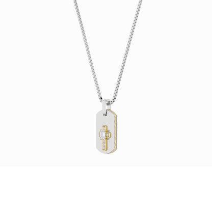 1.0ct Emerald Shaped Lab Grown Diamond (F/VS) Dog Tag Pendant in 14K White Gold & Yellow Gold