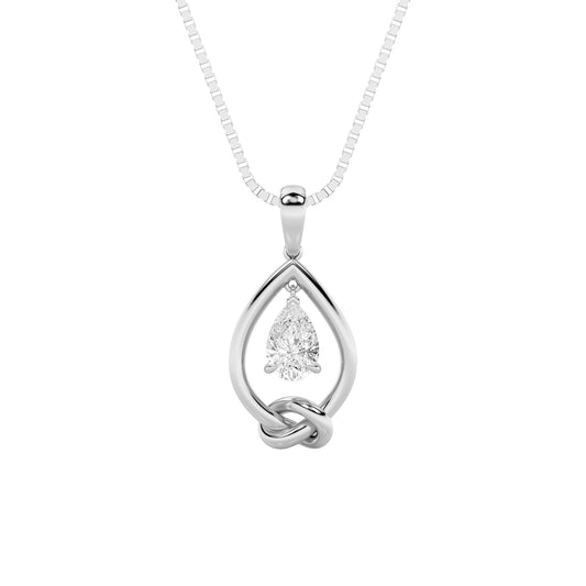 1.0ct Pear Shaped Lab Grown Diamond (F/VS) Solitaire Knot Pendant in 14K White Gold
