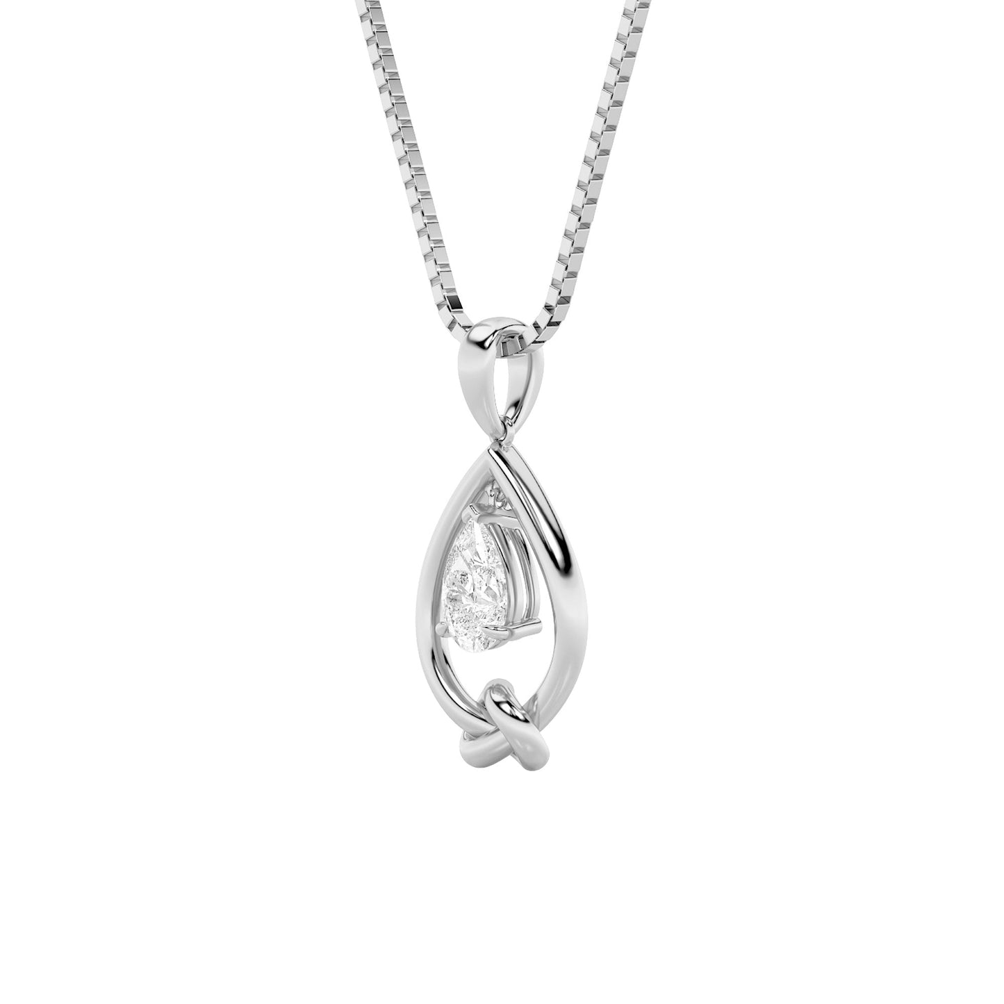 1.0ct Pear Shaped Lab Grown Diamond (F/VS) Solitaire Knot Pendant in 14K White Gold