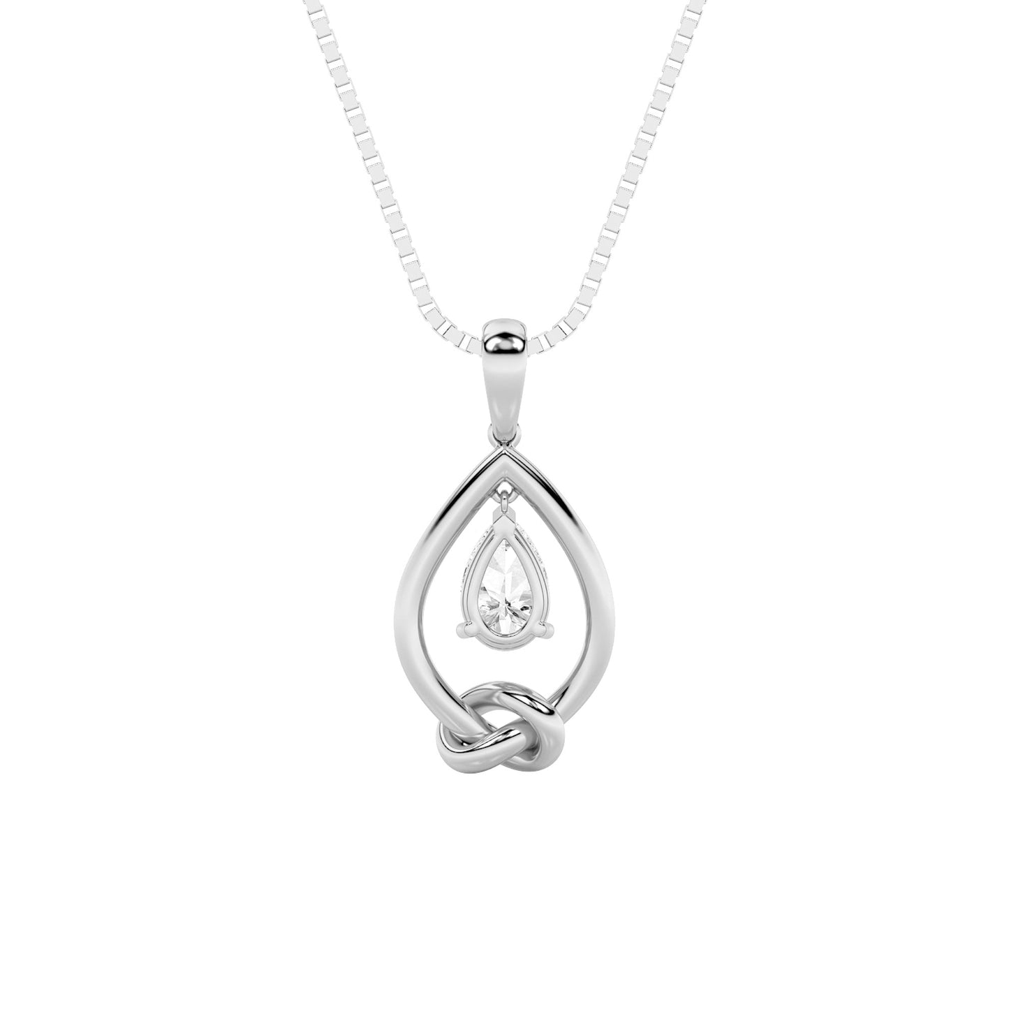 1.0ct Pear Shaped Lab Grown Diamond (F/VS) Solitaire Knot Pendant in 14K White Gold