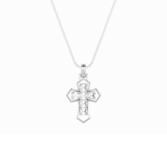 6.0ct Asscher Shaped Lab Grown Diamond (F/VS) Cross Pendant in 14K White Gold