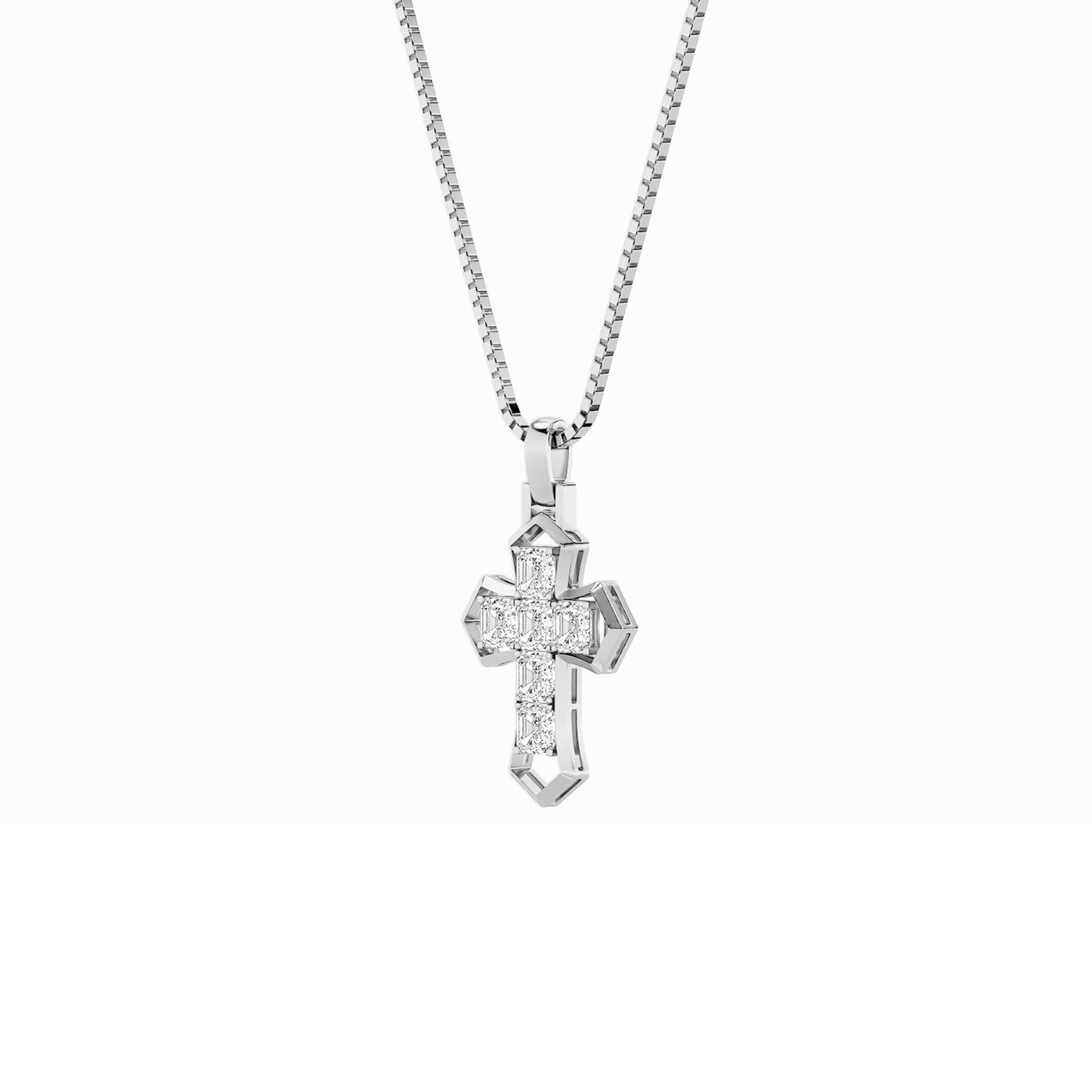 6.0ct Asscher Shaped Lab Grown Diamond (F/VS) Cross Pendant in 14K White Gold