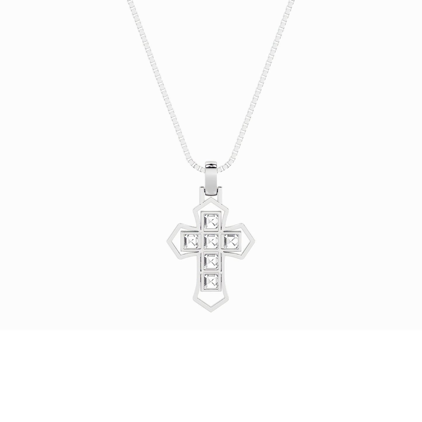 6.0ct Asscher Shaped Lab Grown Diamond (F/VS) Cross Pendant in 14K White Gold