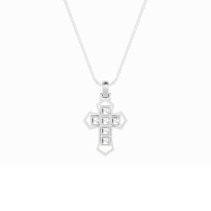6.0ct Asscher Shaped Lab Grown Diamond (F/VS) Cross Pendant in 14K White Gold