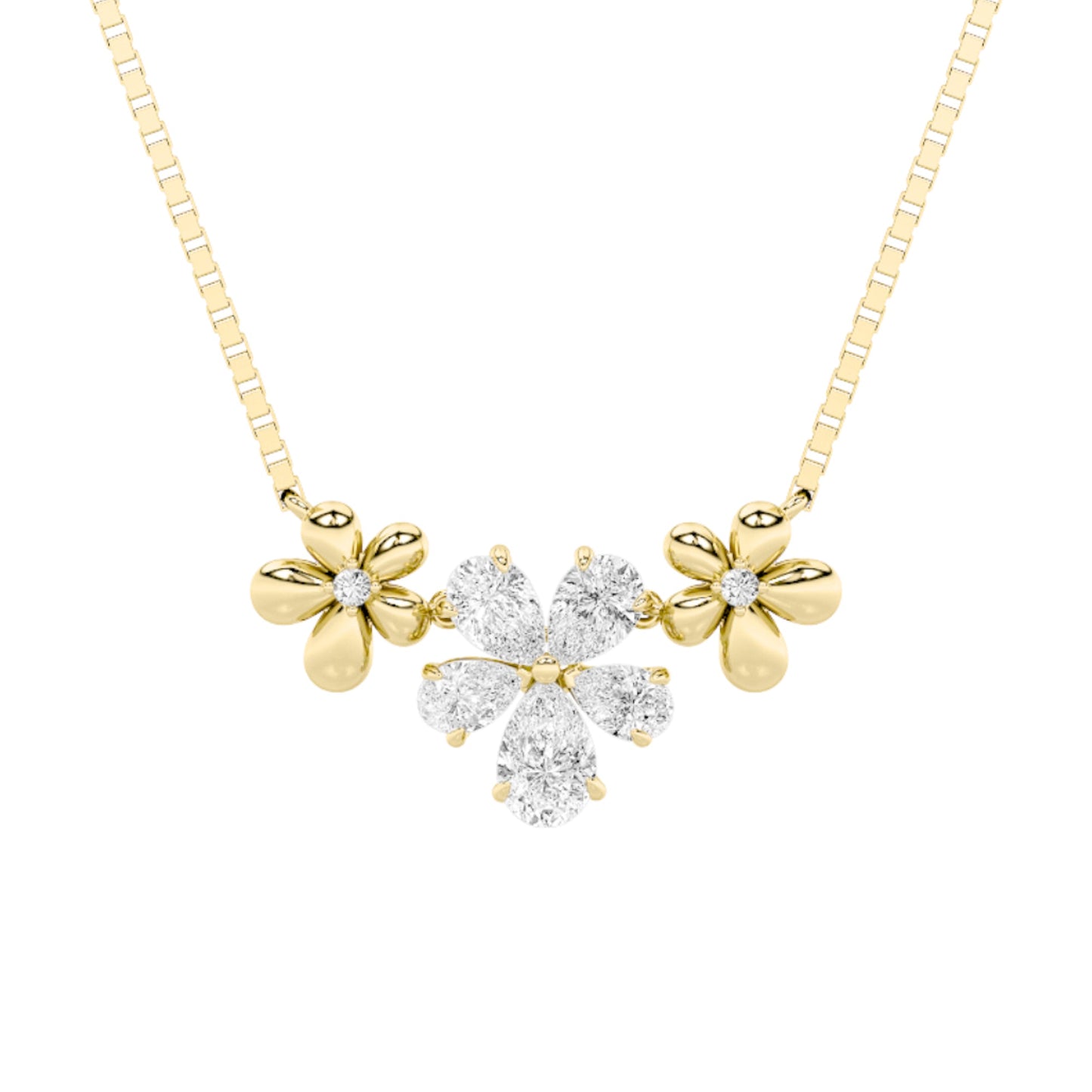 2.0 Ct Pear (F/VS) Lab Grown Diamond Prong 10K Yellow Gold Fancy Floral Pendant Necklace