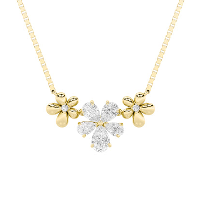 2.0 Ct Pear (F/VS) Lab Grown Diamond Prong 10K Yellow Gold Fancy Floral Pendant Necklace