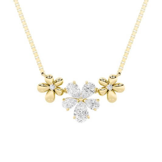 2.0 Ct Pear (F/VS) Lab Grown Diamond Prong 10K Yellow Gold Fancy Floral Pendant Necklace