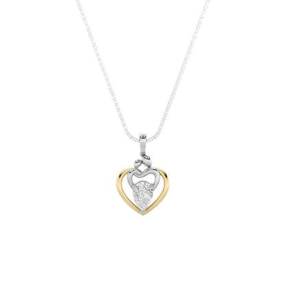 1.5ct Pear Shaped Lab Grown Diamond (F/VS) Heart Shaped Pendant in 14K Yellow Gold & White Gold