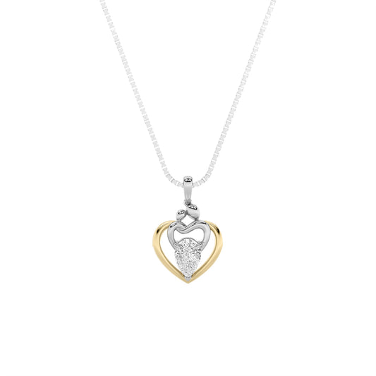 1.5ct Pear Shaped Lab Grown Diamond (F/VS) Heart Shaped Pendant in 14K Yellow Gold & White Gold