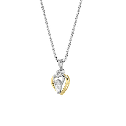 1.5ct Pear Shaped Lab Grown Diamond (F/VS) Heart Shaped Pendant in 14K Yellow Gold & White Gold