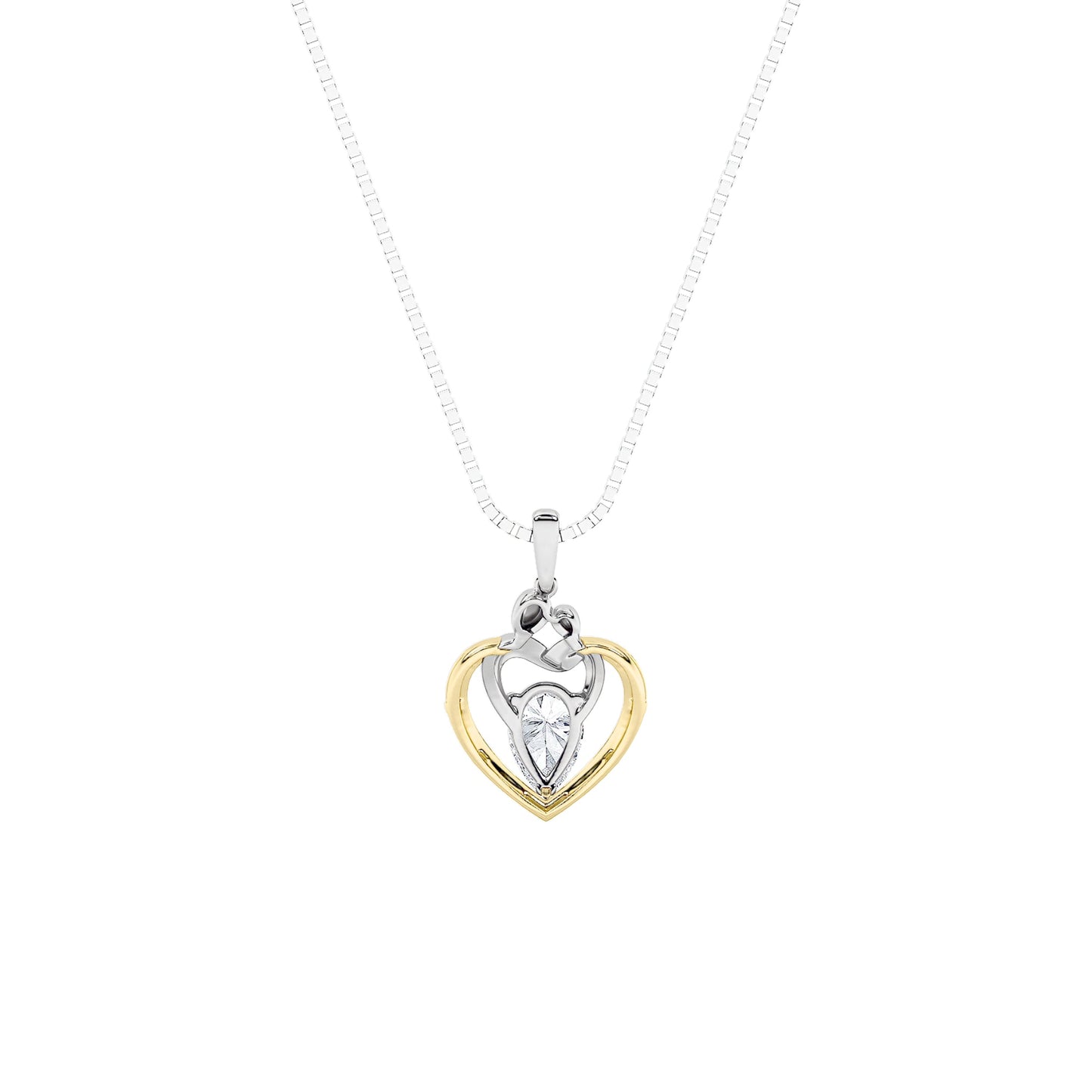 1.5ct Pear Shaped Lab Grown Diamond (F/VS) Heart Shaped Pendant in 14K Yellow Gold & White Gold