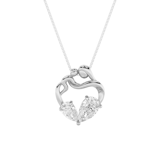 3.0ct Pear Shaped Lab Grown Diamond (F/VS) Mother& Child Heart Shaped Pendant in 14K White Gold
