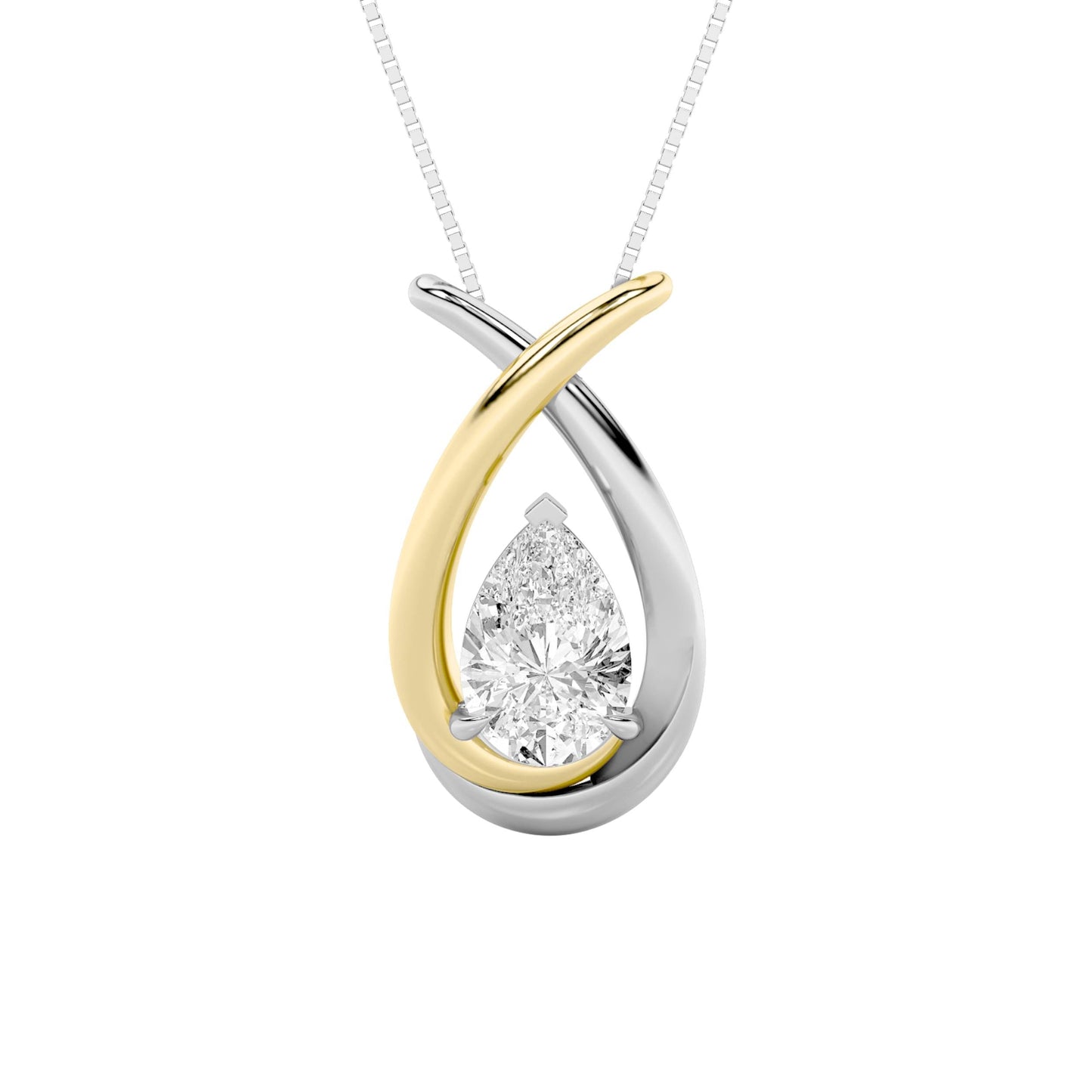 1.5ct Pear Shaped Lab Grown Diamond (F/VS) Fancy Pendant in 14K White Gold & Yellow Gold
