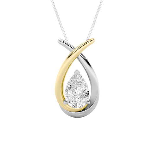 1.5ct Pear Shaped Lab Grown Diamond (F/VS) Fancy Pendant in 14K White Gold & Yellow Gold