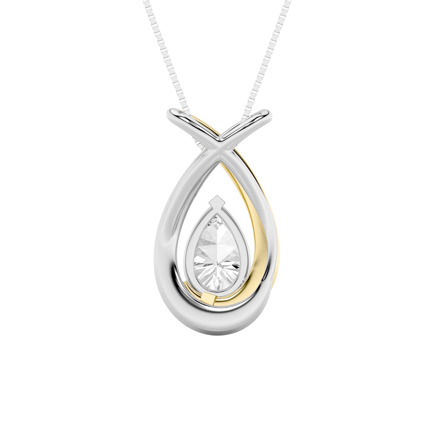 1.5ct Pear Shaped Lab Grown Diamond (F/VS) Fancy Pendant in 14K White Gold & Yellow Gold