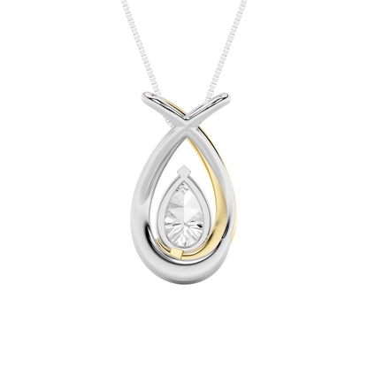 1.5ct Pear Shaped Lab Grown Diamond (F/VS) Fancy Pendant in 14K White Gold & Yellow Gold