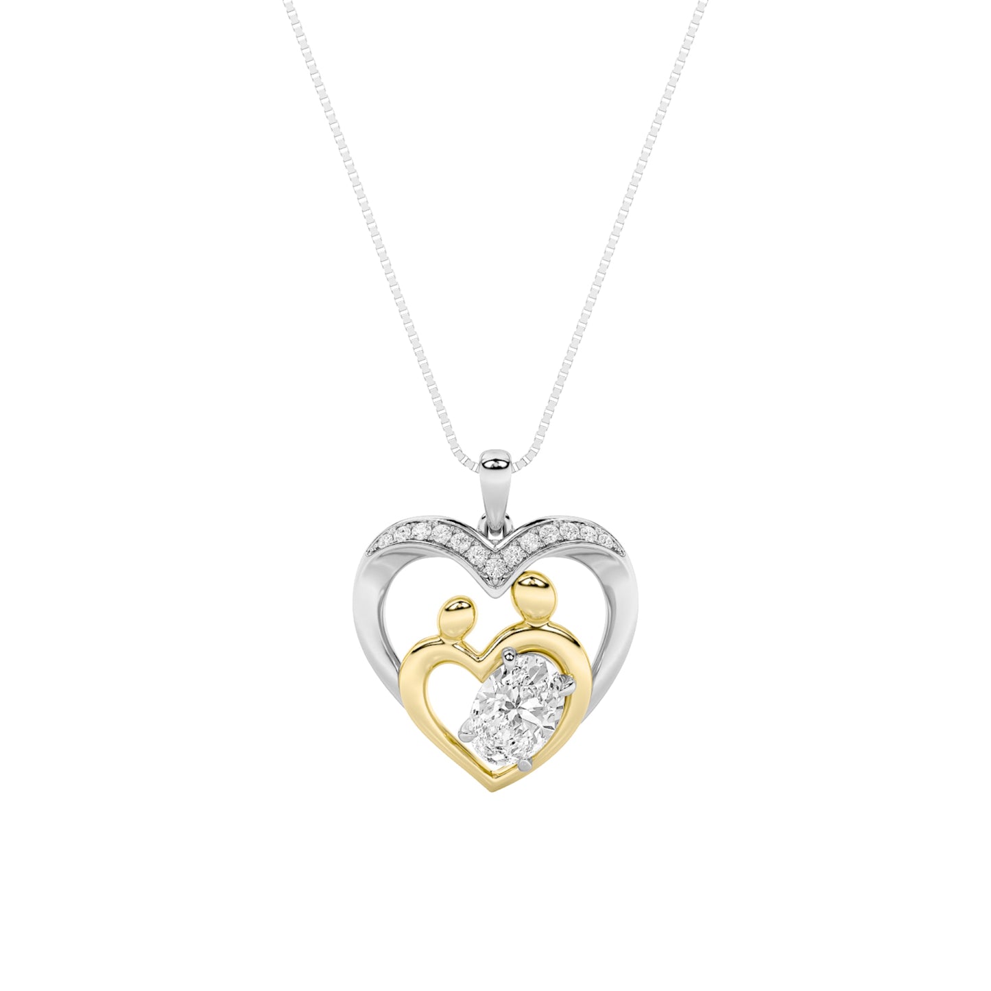 1.0 Ct Oval (F/VS) Lab Grown Diamond Prong 14K Gold Fancy Heart Pendant Necklace