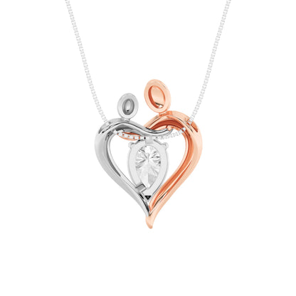 1.5ct Pear Shaped Lab Grown Diamond (F/VS) Mother and Child Heart Shaped Pendant in 14K White Gold & Rose Gold