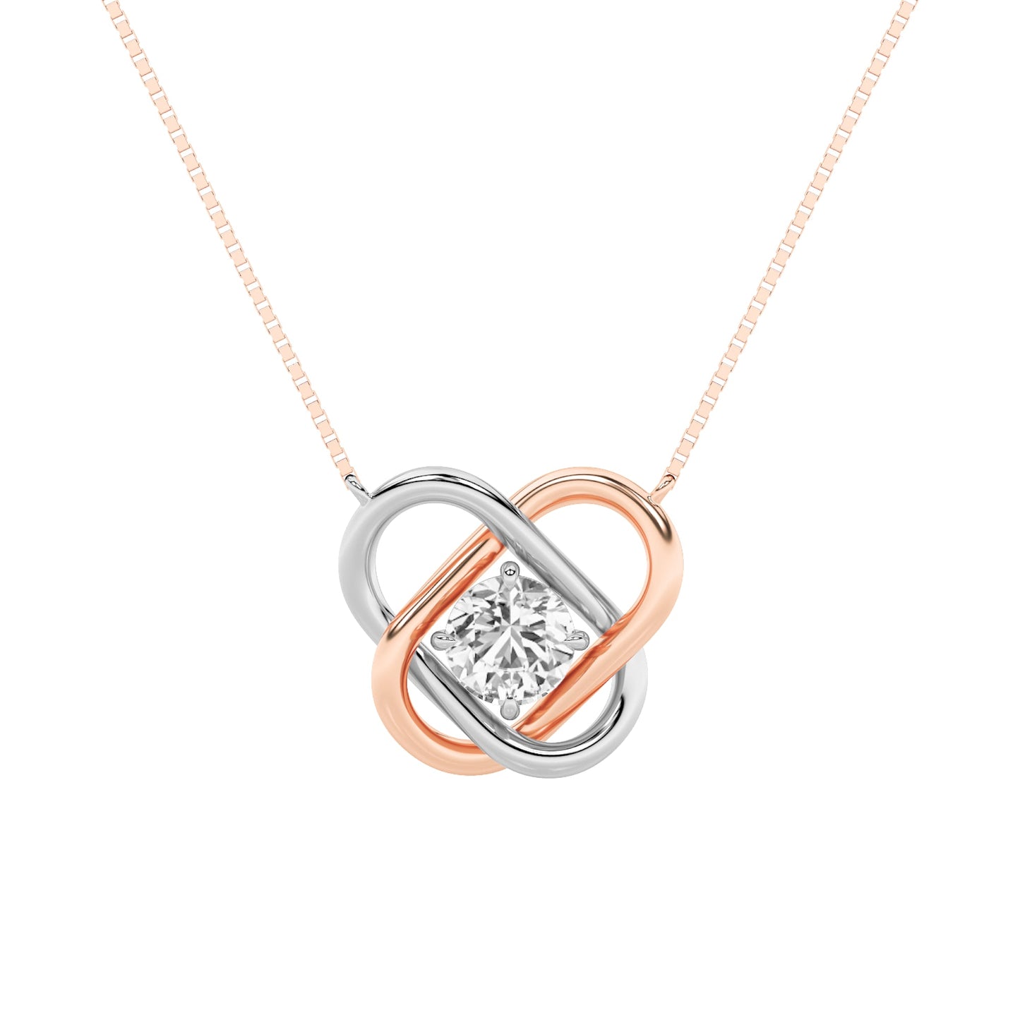1.0ct Round Shaped Lab Grown Diamond (F/VS) Necklace in 14K White Gold & Rose Gold