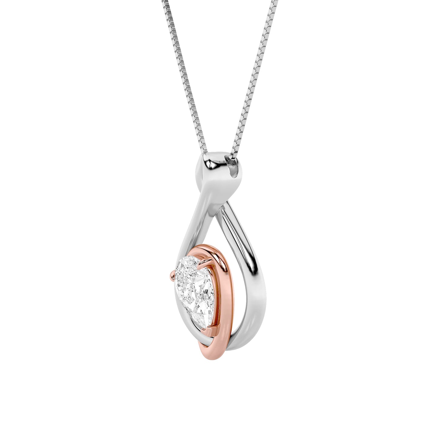 1.5ct Pear Shaped Lab Grown Diamond (F/VVS) Fancy Solitaire Pendant in 14K White Gold & Rose Gold