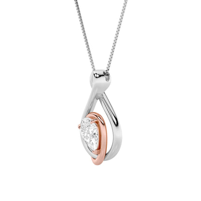 1.5ct Pear Shaped Lab Grown Diamond (F/VVS) Fancy Solitaire Pendant in 14K White Gold & Rose Gold