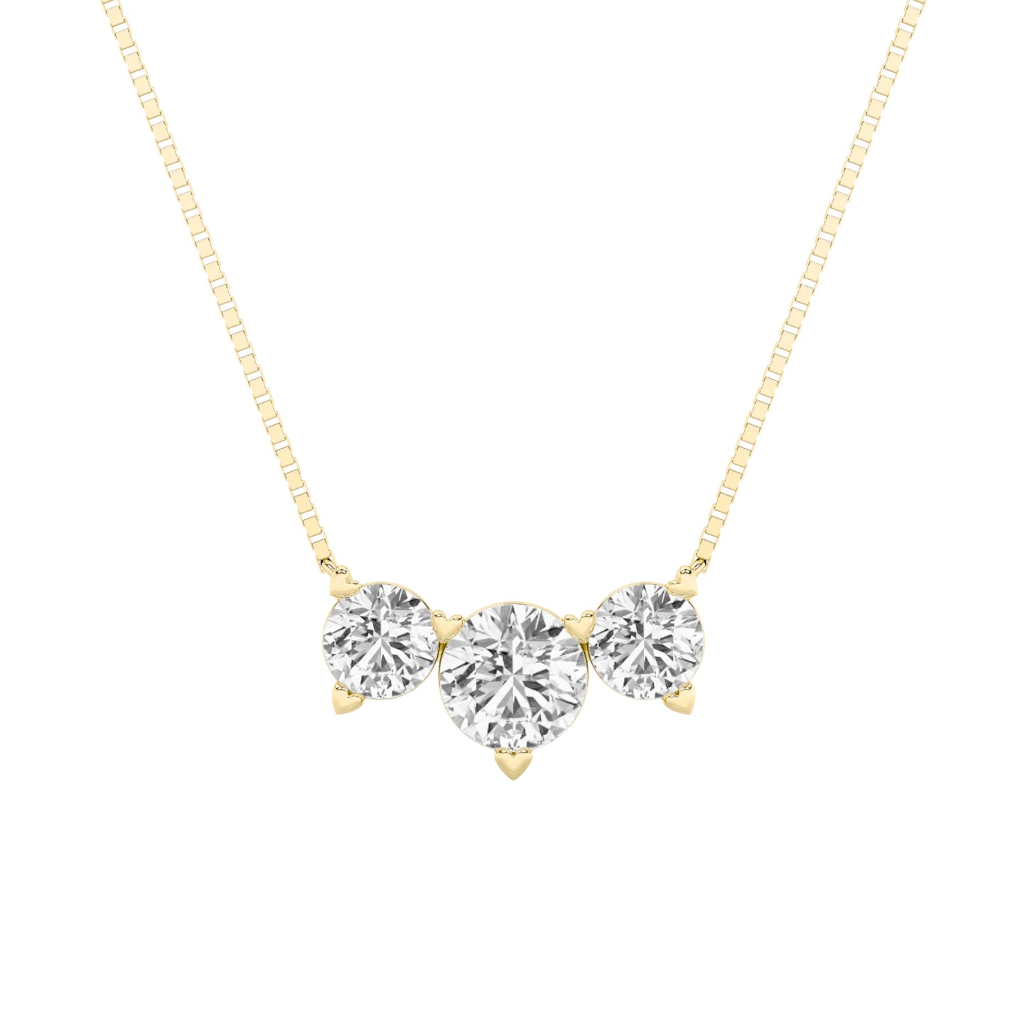 Round (F/VS) Lab Grown Diamond Prong 14K Yellow Gold Three-Stone Past Present Future Pendant Necklace